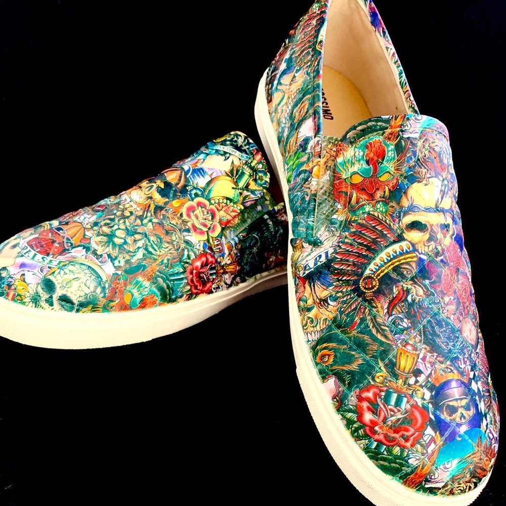 One-of-a-kind HYDROGRAPHIC tattoo design loafers